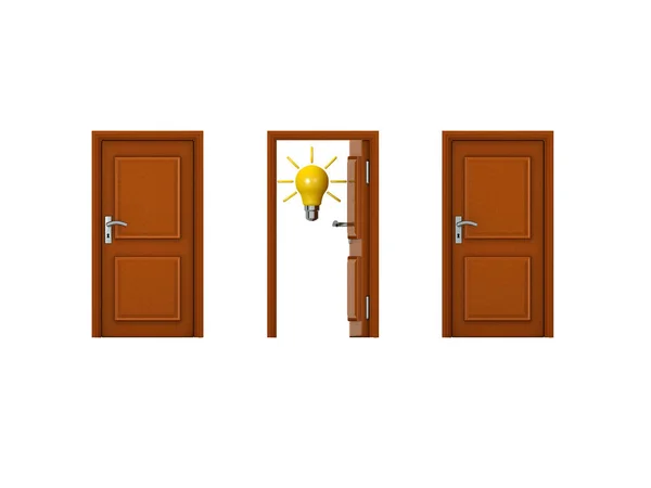 Ilustração 3D de três portas com uma aberta e tem uma tampa — Fotografia de Stock