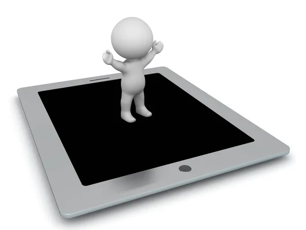 3D Character standing on giant tablet — Stock Photo, Image