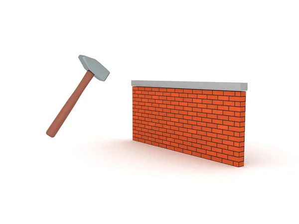 Ilustração 3D de martelo de trenó esmagando parede — Fotografia de Stock