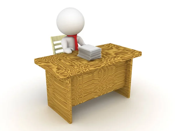 Postaci 3D, siedząc za biurkiem robić papier praca — Zdjęcie stockowe