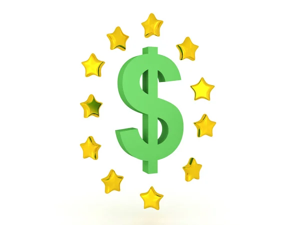 3D Illustration of dollar symbol with shiny stars around it — Stock Photo, Image