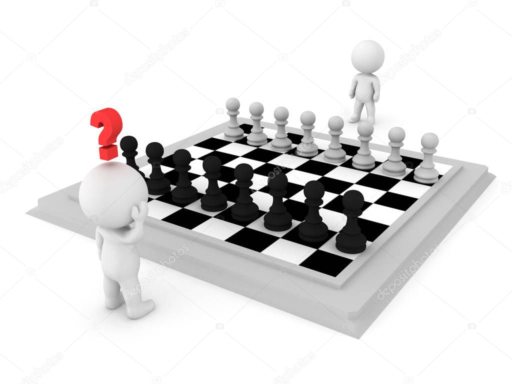 3D Character trying to make a move against his opponent in chess