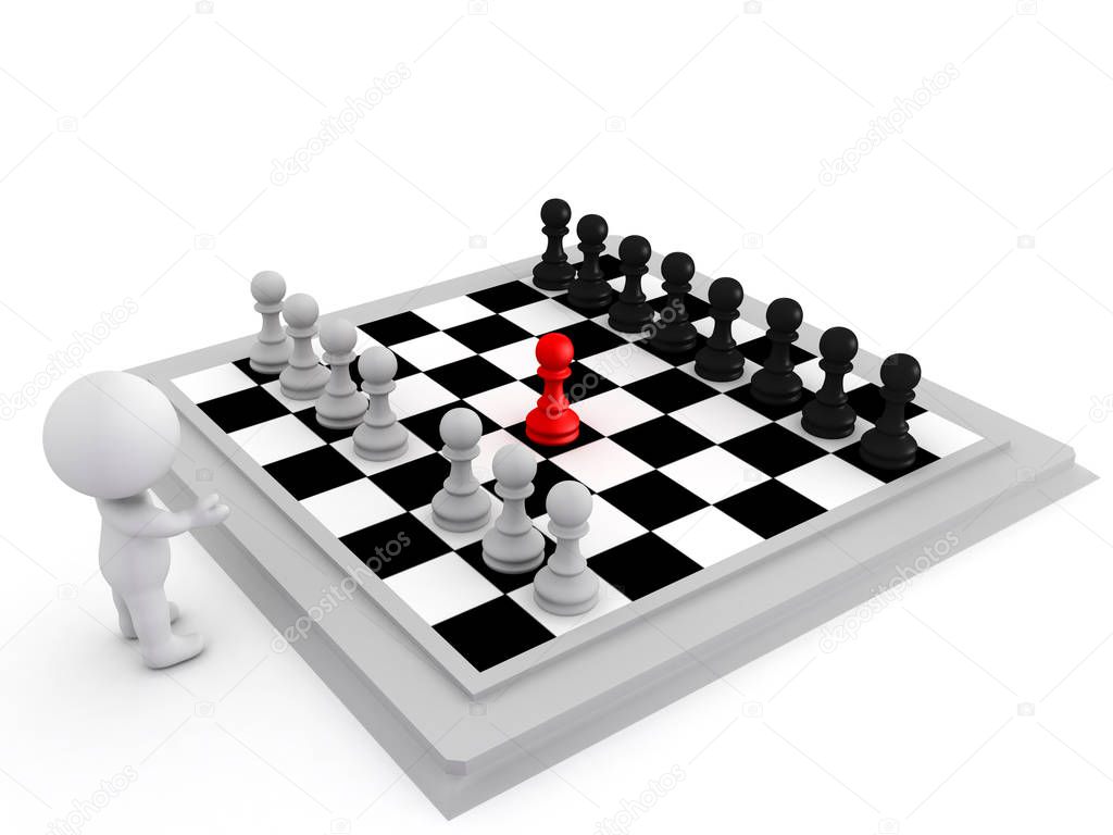 3D Illustration of highlighting a move in chess made by a pawn