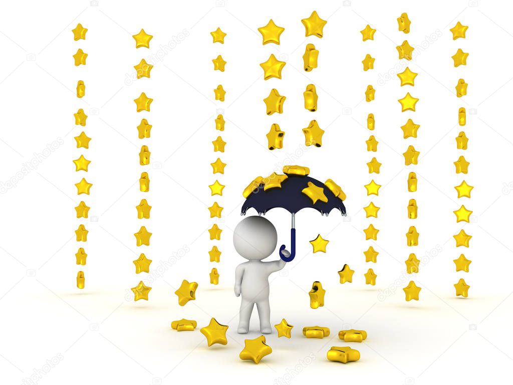 0538 3D Character holding umbrella while stars are raining down