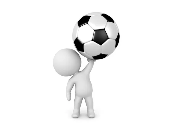 3D Character holding up a giant soccer football — Stock Photo, Image