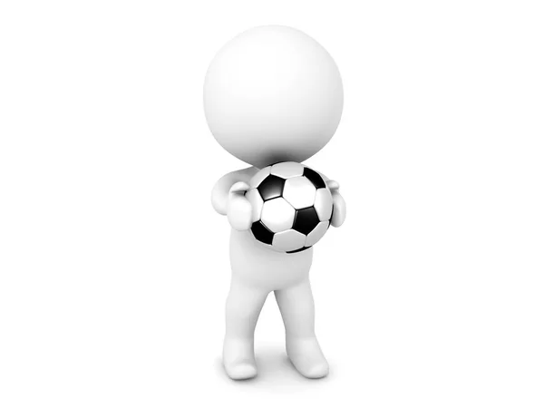 Caractère 3D tenant un football de football dans ses mains — Photo