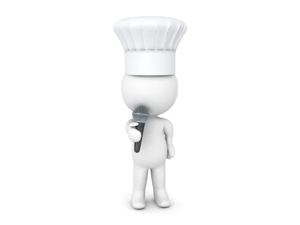 Personaje 3D con sombrero de chef y hablando en un micrófono — Foto de Stock