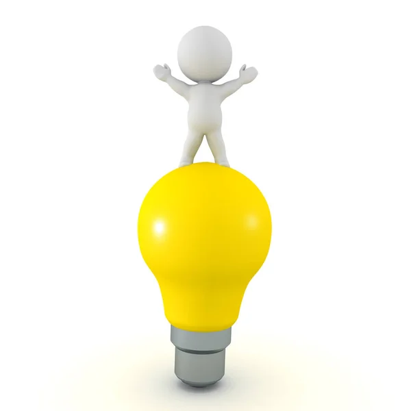 3D Character standing on top of bright light bulb — Stock Photo, Image