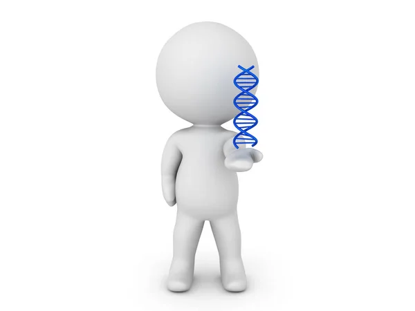 3D персонаж с двойной спиралью ДНК в руке — стоковое фото