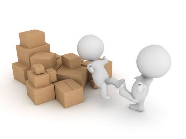 3d karakter karton kutular yığınına tekme