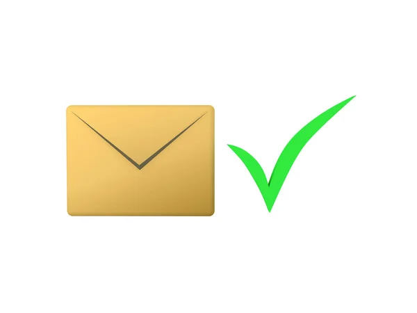 3D-Abbildung eines E-Mail-Umschlagsymbols mit einem grünen Häkchen — Stockfoto