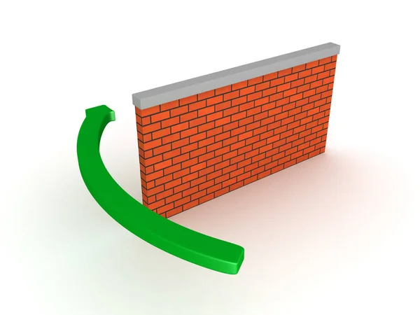 Ilustración 3D de la flecha que elude la pared de ladrillo — Foto de Stock