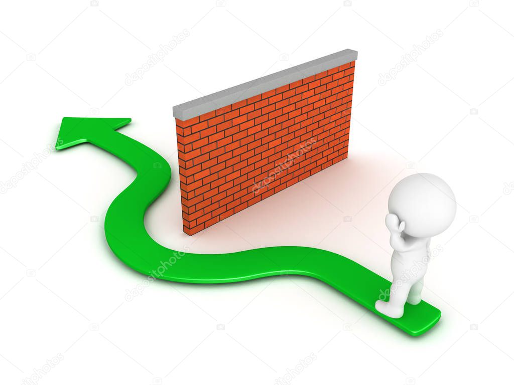 3D Character thinking about how to circumvent obstacle, barrier 
