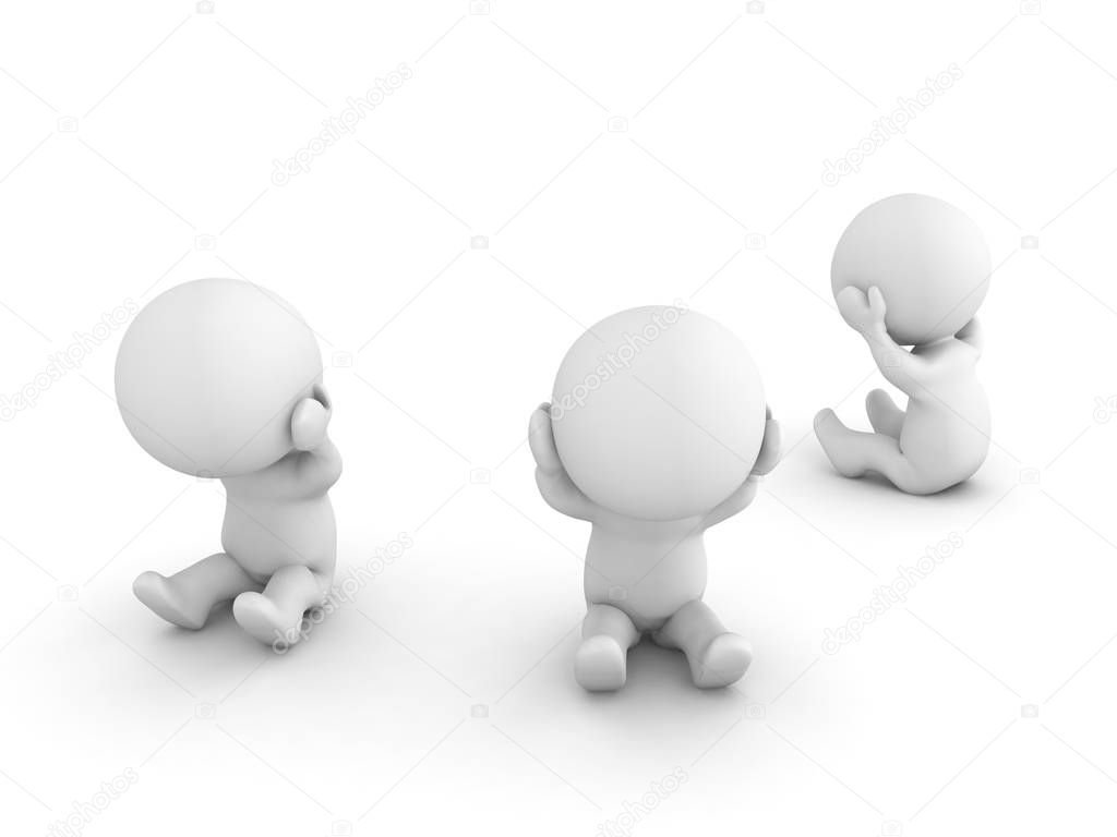 Group of 3D Characters being sad and depressed