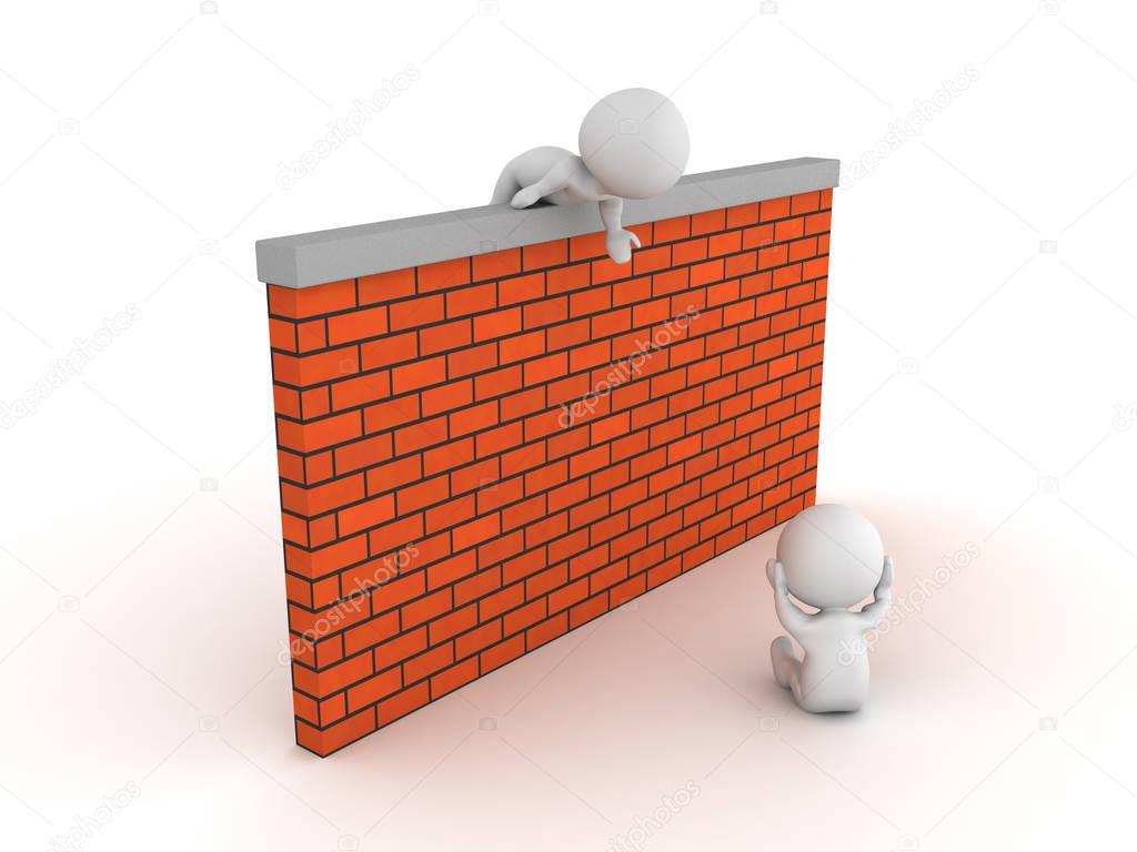 3D illustration of helping a depressed person overcome barriers