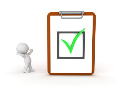 3D karakter bir görev tamamlandıktan mutlu