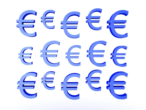 3D иллюстрация многих голубых символов евро — стоковое фото