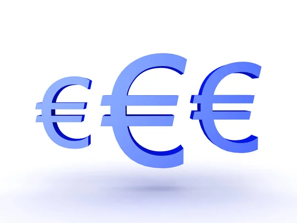 Ilustração 3D de três símbolos de moeda azul euro — Fotografia de Stock