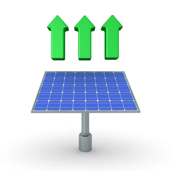 Ilustración 3D del panel solar con tres flechas verdes sobre él —  Fotos de Stock