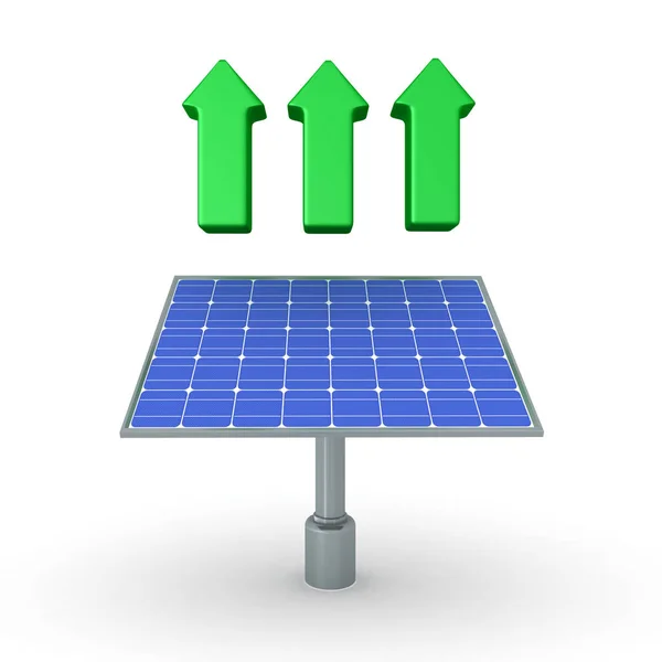 Ilustración 3D del panel solar con tres flechas verdes sobre él Imágenes de stock libres de derechos