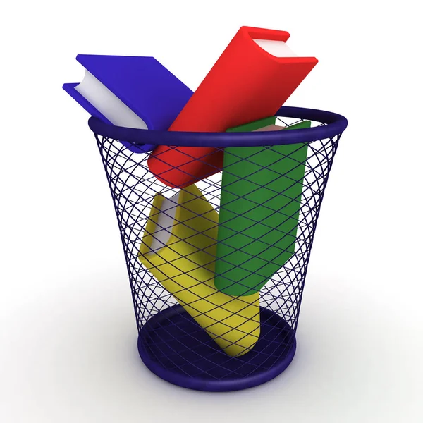 3D illustratie van boeken in de prullenbak gegooid — Stockfoto