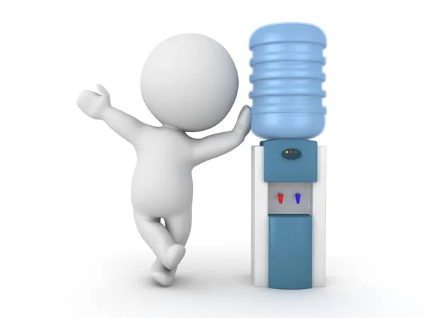 3D Character waving and leaning on officer water cooler — Stock Photo, Image