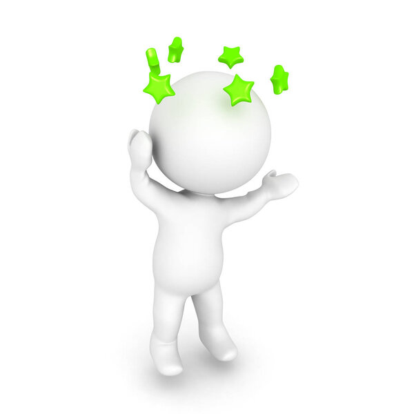 3D Character is dizzy and is seeing green stars spinning around 