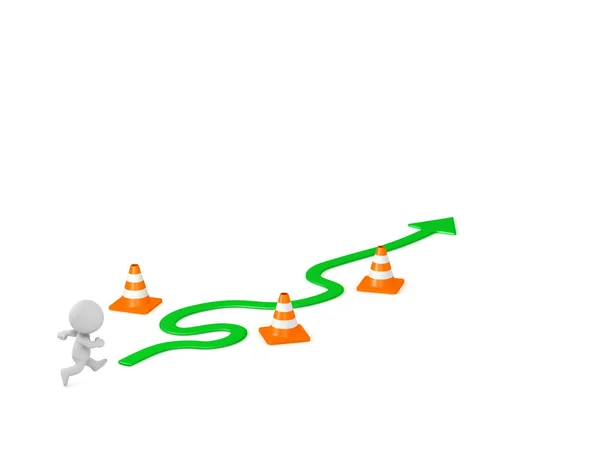 곡선된 화살표와 장애물 3d 캐릭터 — 스톡 사진