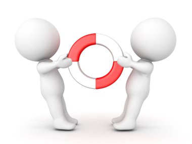 İki 3d karakter kavga şamandıra cankurtaran üzerinde