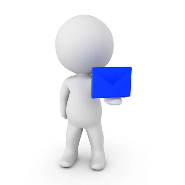 Personagem 3D distribuindo envelope de e-mail azul — Fotografia de Stock