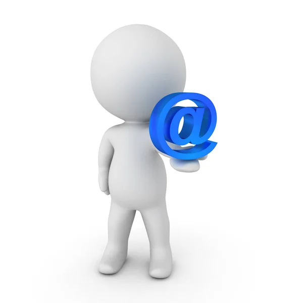 3D-karaktär håller en blå runt mail symbol — Stockfoto