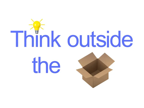 3D illustration showing the text Think Outside The Box and a box — Stock Photo, Image