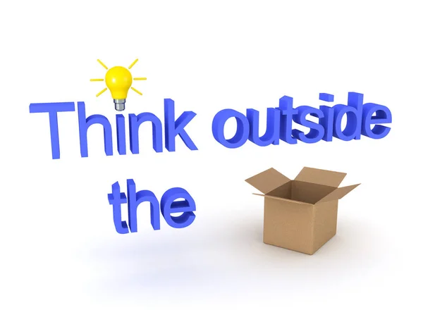 3D illustration showing the text Think Outside The Box with an a — Stock Photo, Image