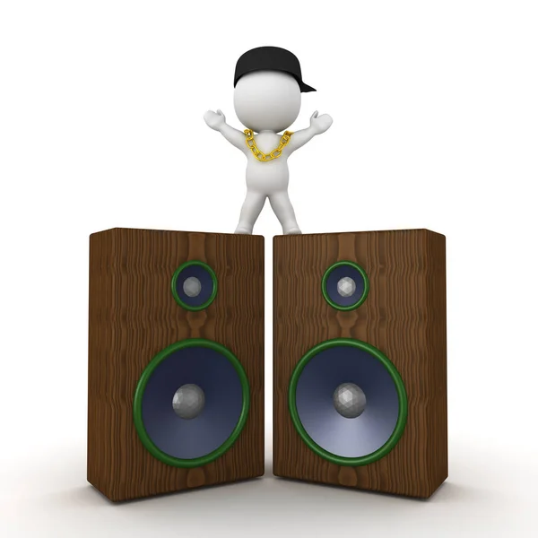 3D Character with gold chain standing on speakers — Stock Photo, Image