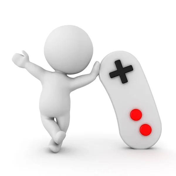 3D Character waving and leaning on video game controller — Stock Photo, Image
