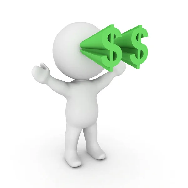 3D Character with dollar symbols popping out of his eyes — Stock Photo, Image