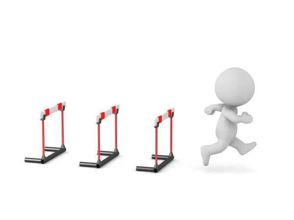 3D Character Running Past Hurdles — Stock Photo, Image