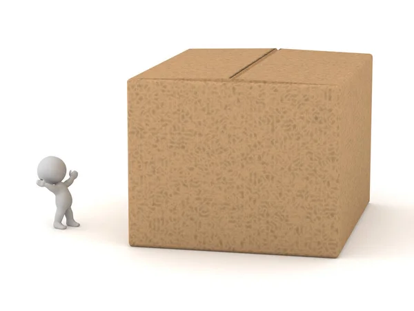 3D Character and Large Cardboard Box — Stock Photo, Image
