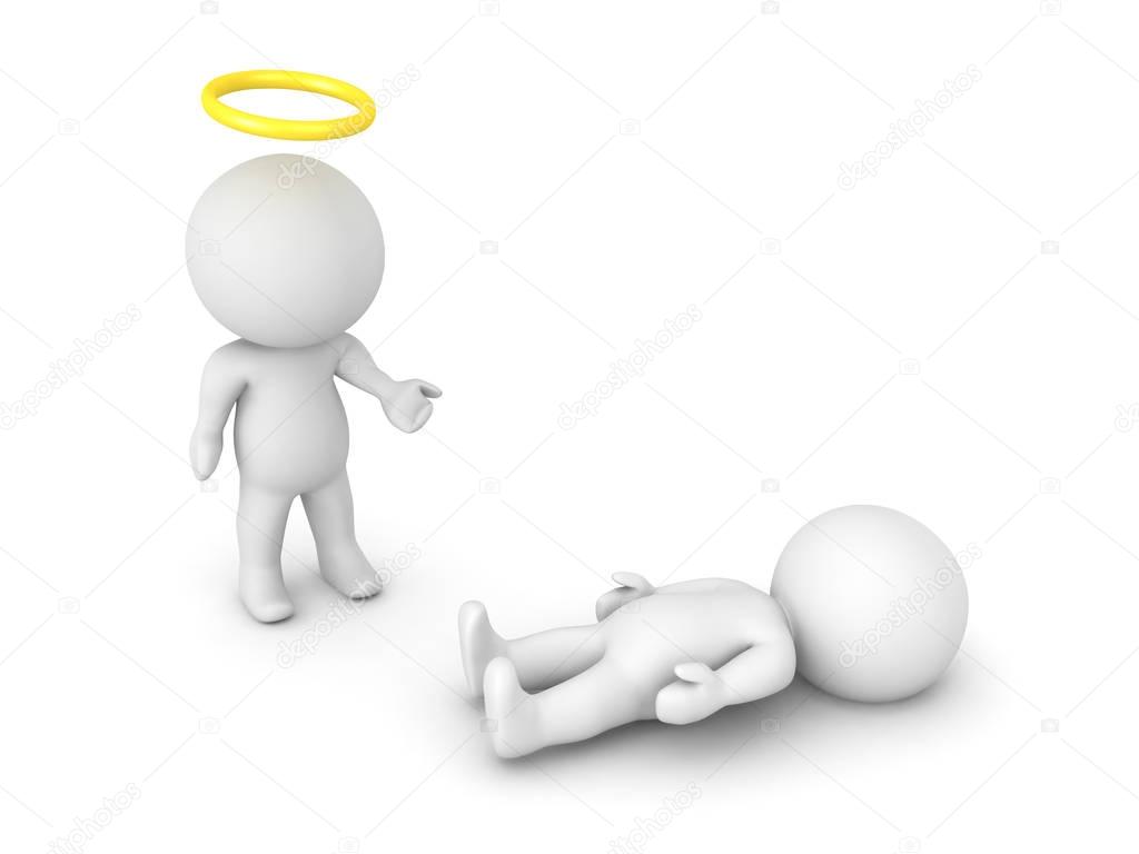 3D illustration of saint or angel next to a person who passed