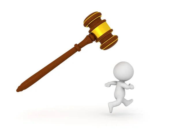 3D Character running to right while being chased by gavel — Stock Photo, Image