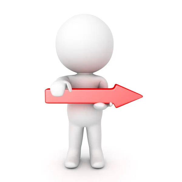 3D Character holding red arrow pointing to the right — Stock Photo, Image