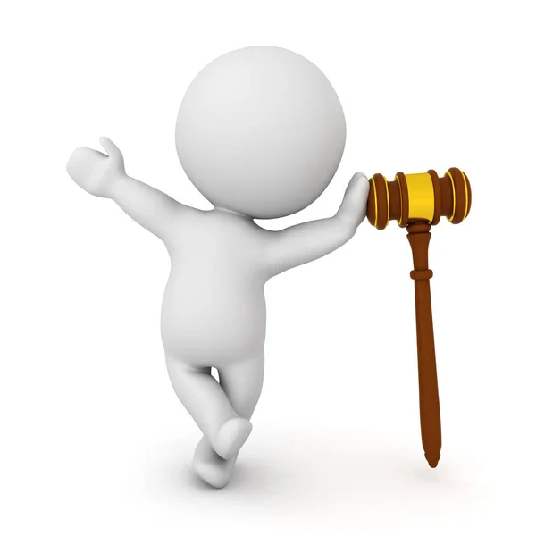 3D Character leaning on gavel — Stock Photo, Image