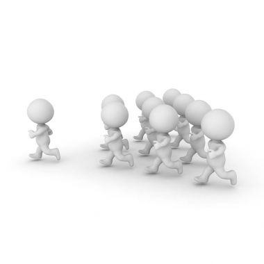 bir çalışan ile önde çalışan grup 3D çizimi