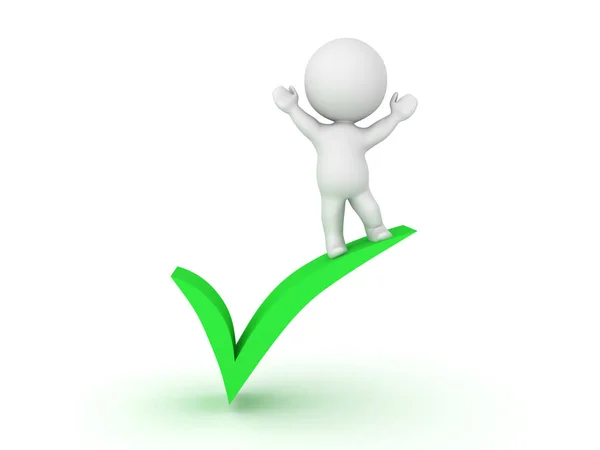 3D Character standing on top of green checkmark — Stock Photo, Image