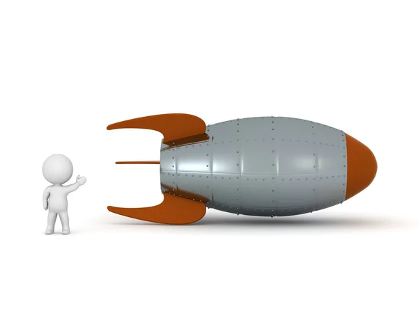 Personaje 3D con un cohete — Foto de Stock