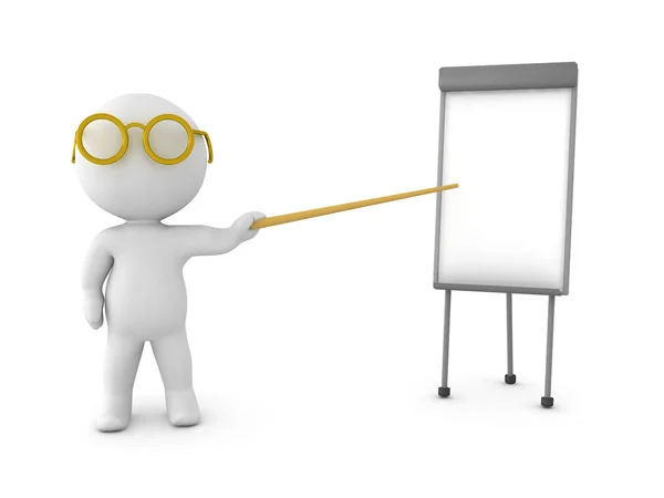 3D Character pointing on a small whiteboard — Stock Photo, Image