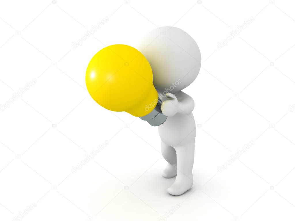 3D Character offering a yellow light bulb