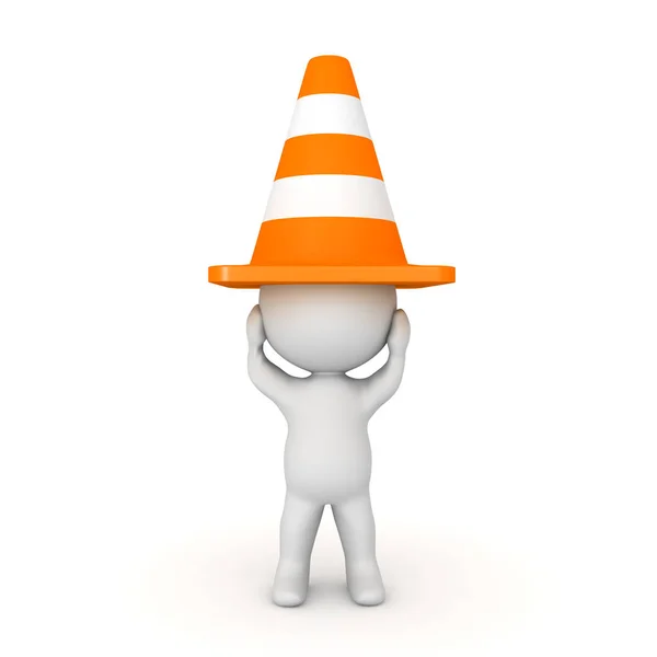 3D Character with orange traffic cone on his head — Stock Photo, Image