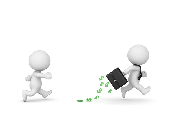 3D Character running away with a briefcase with money — Stock Photo, Image