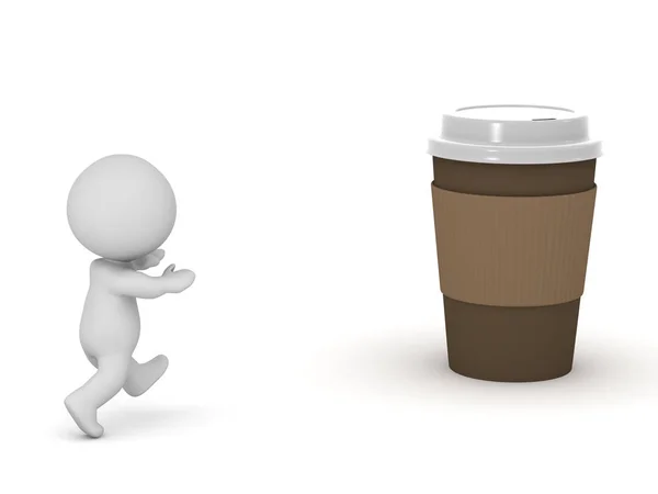 Personagem 3D Running Toward Coffee — Fotografia de Stock